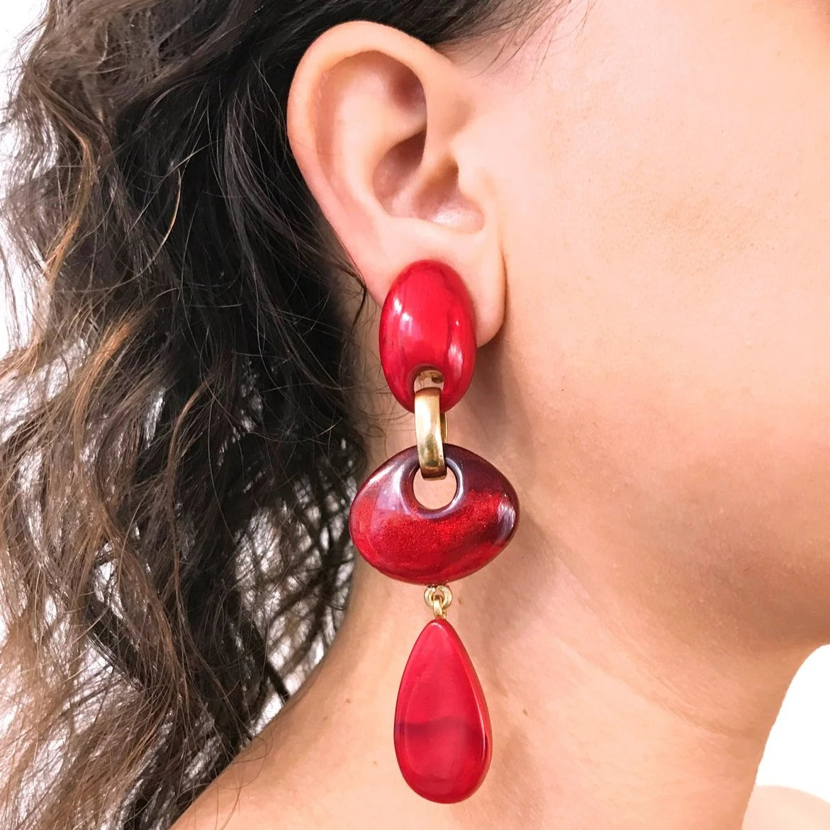 Dominique Denaive Red Dangling Elodie Earrings
