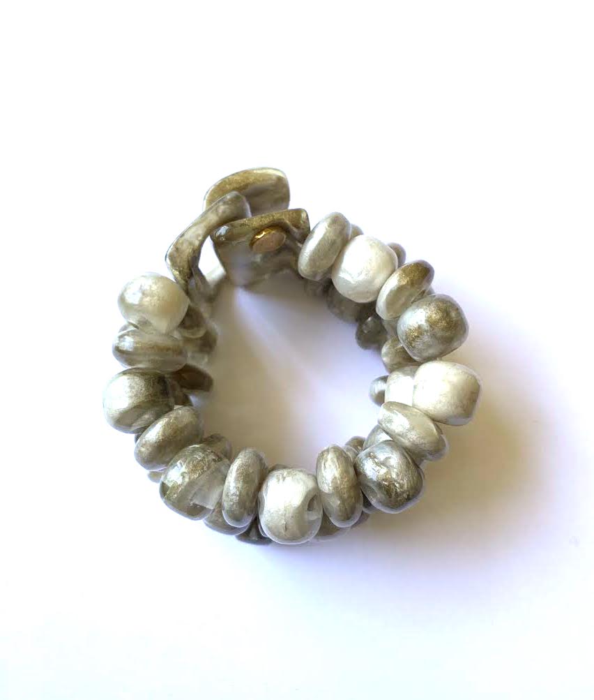 Dominique Denaive Bead Bracelet in Marbled Beige