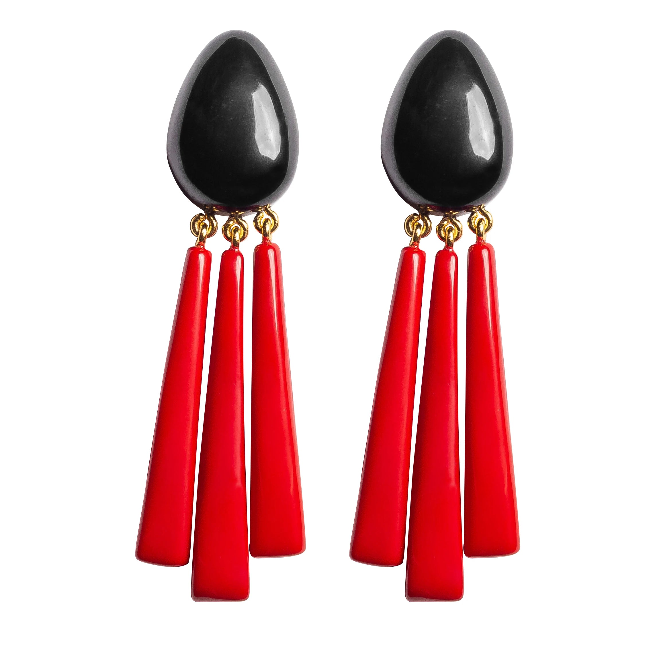 Dominique Denaive Black & Red Fringe Earrings