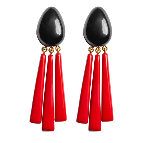 Dominique Denaive Black & Red Fringe Earrings