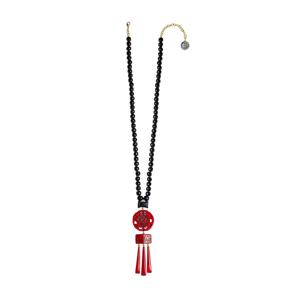 Dominique Denaive Long Red Black Yan Necklace