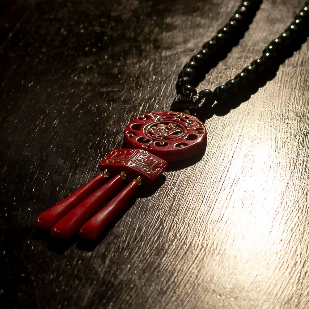 Dominique Denaive Long Red Black Yan Necklace