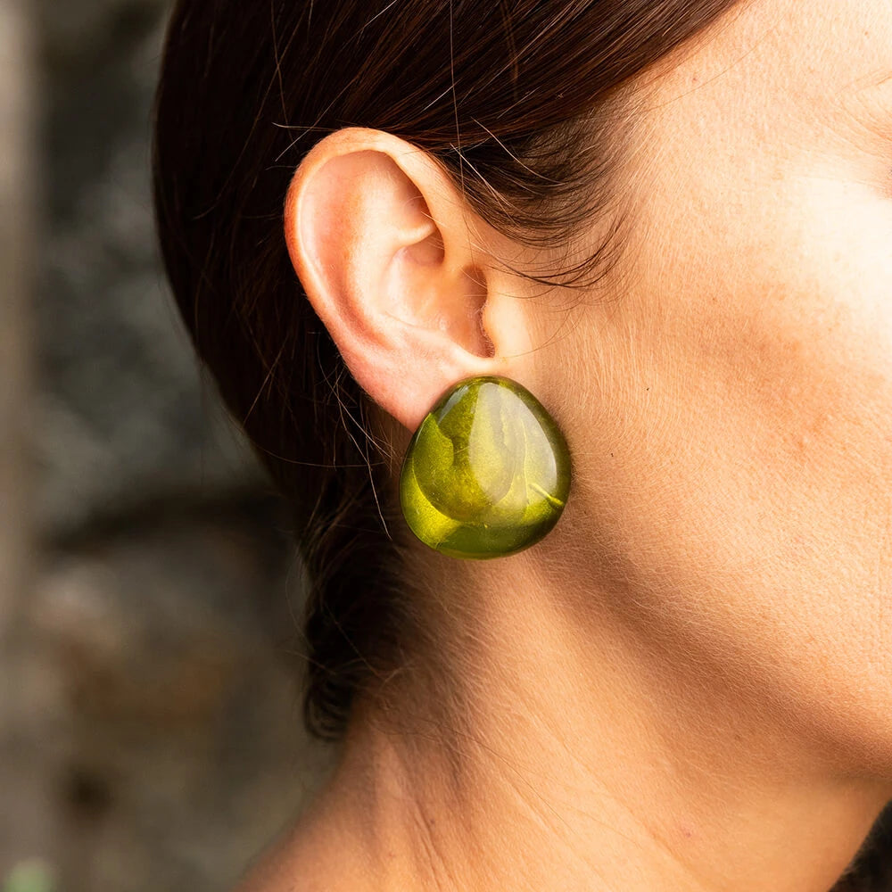 Dominique Denaive Green Flat Pebble Earrings