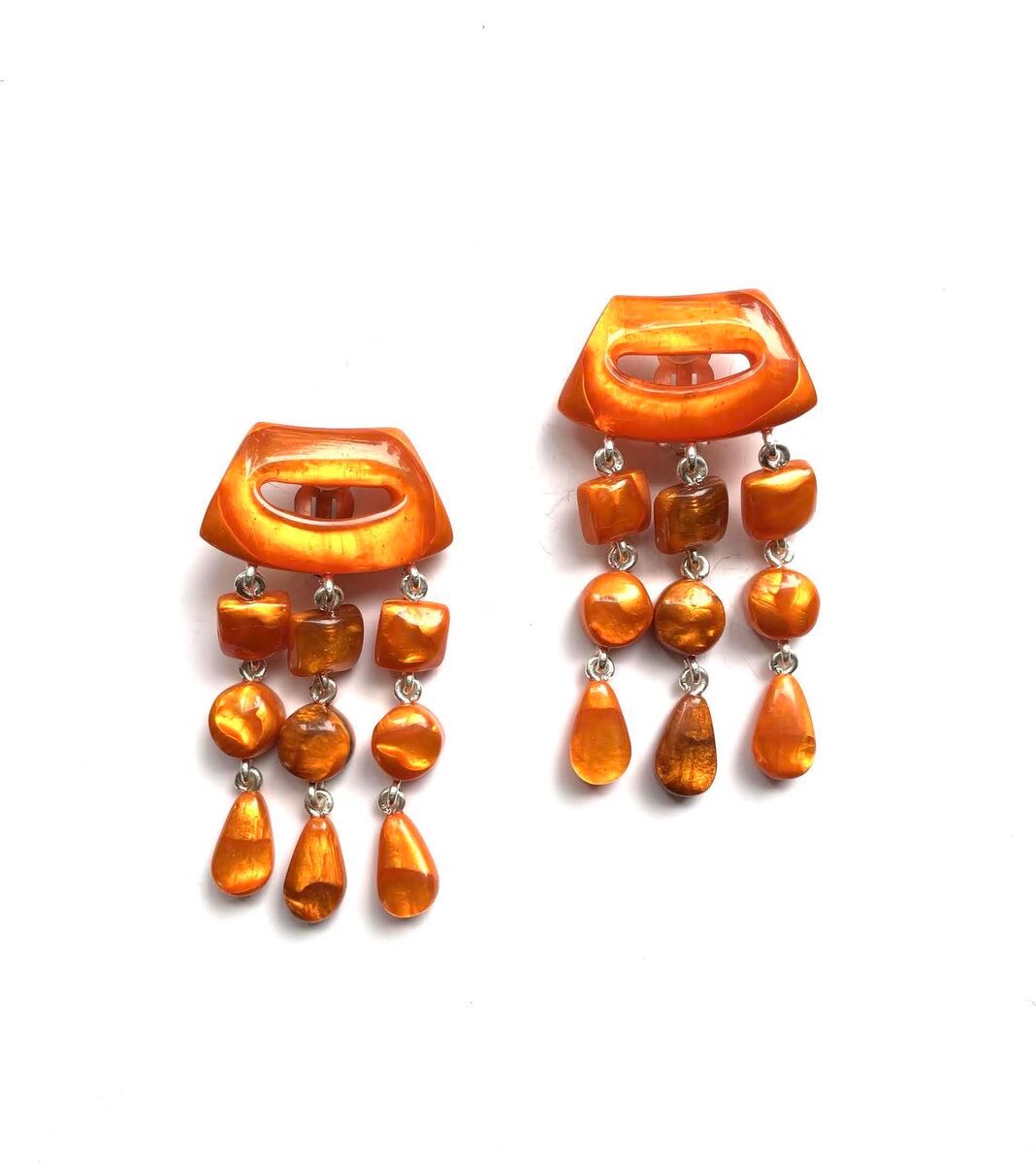 Dominique Denaive Orange Bambi Earrings with Fringe