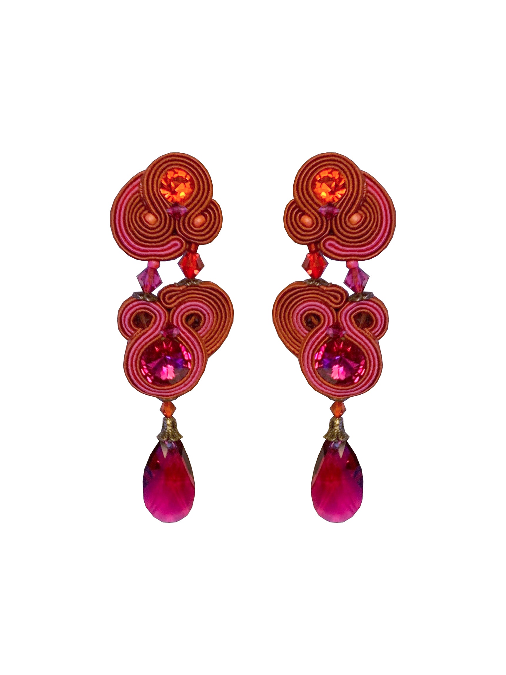 Dori Csengeri Long Earrings in Red, Orange and Fuchsia