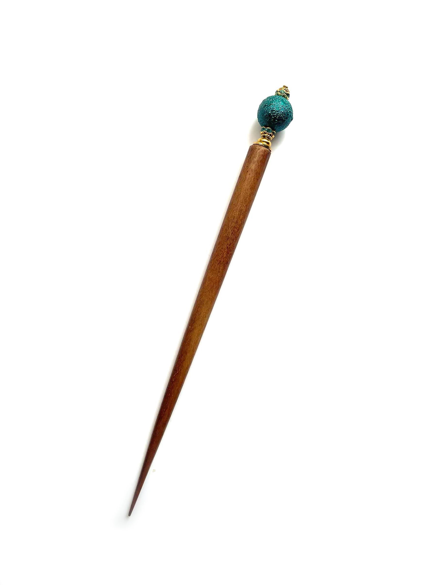 Single Hair Stick with Vintage Glass Pearl in Teal Color