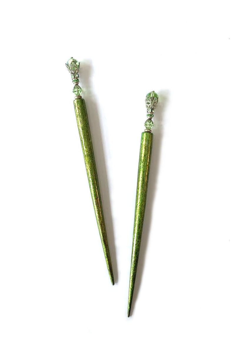 Extra Long Hair Sticks in Bright Green Color
