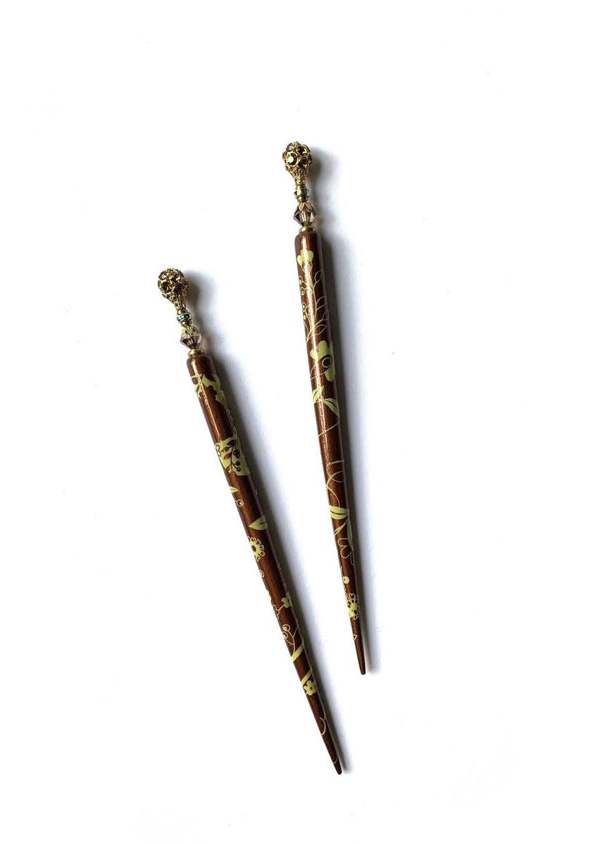 Extra Long Hair Sticks in Golden Brown Color