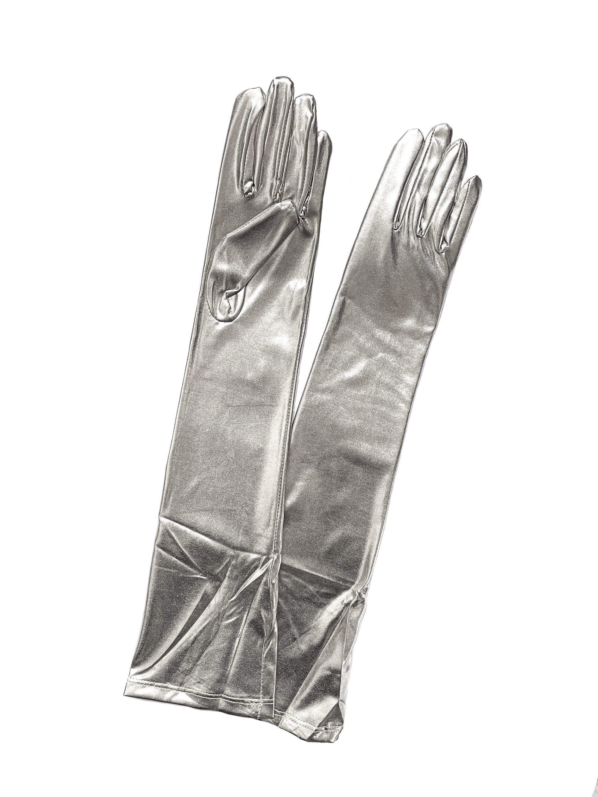 Long Metallic Silver Gloves 49 cm