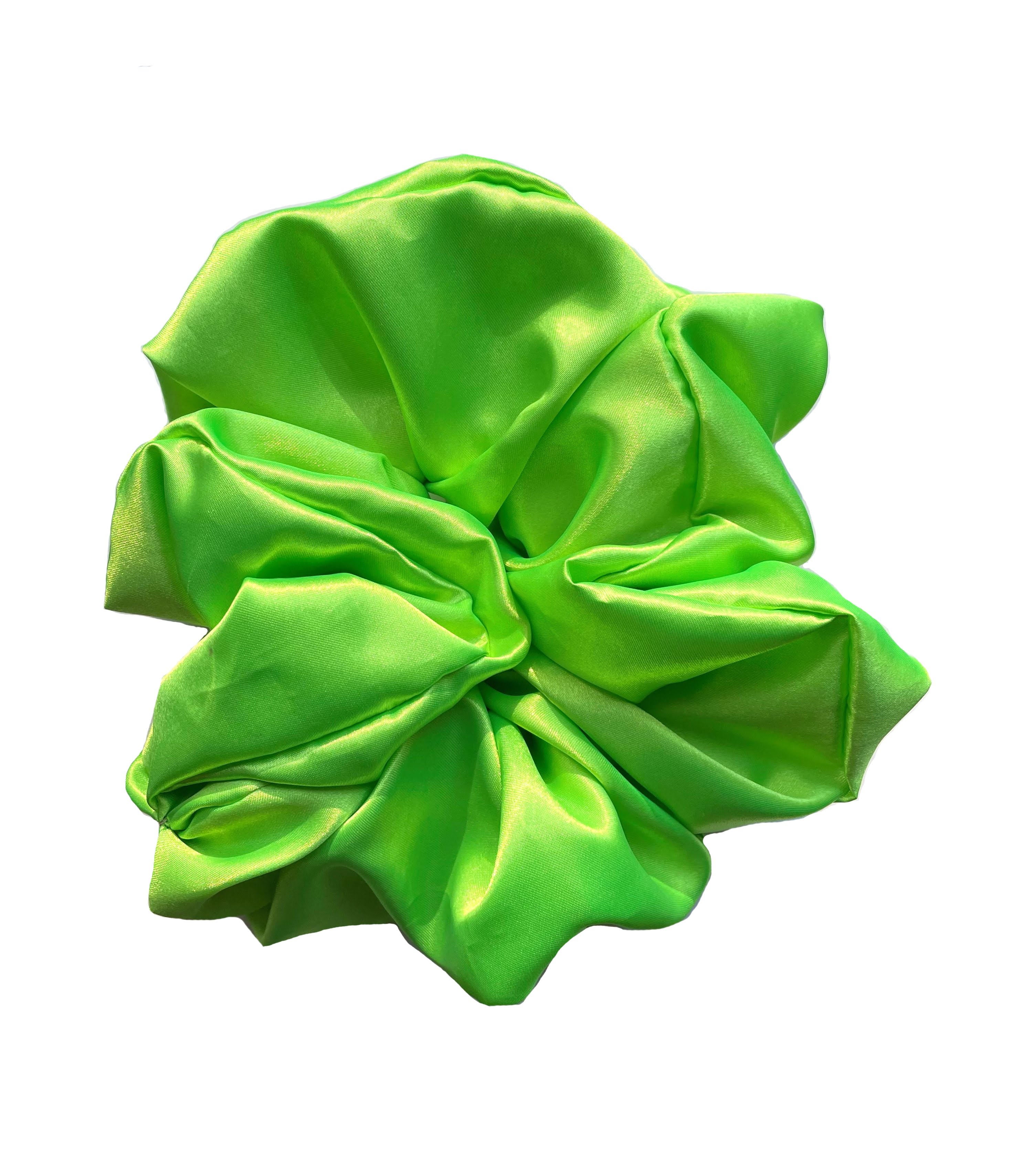 Oversized Neon Green Satin Scrunchie