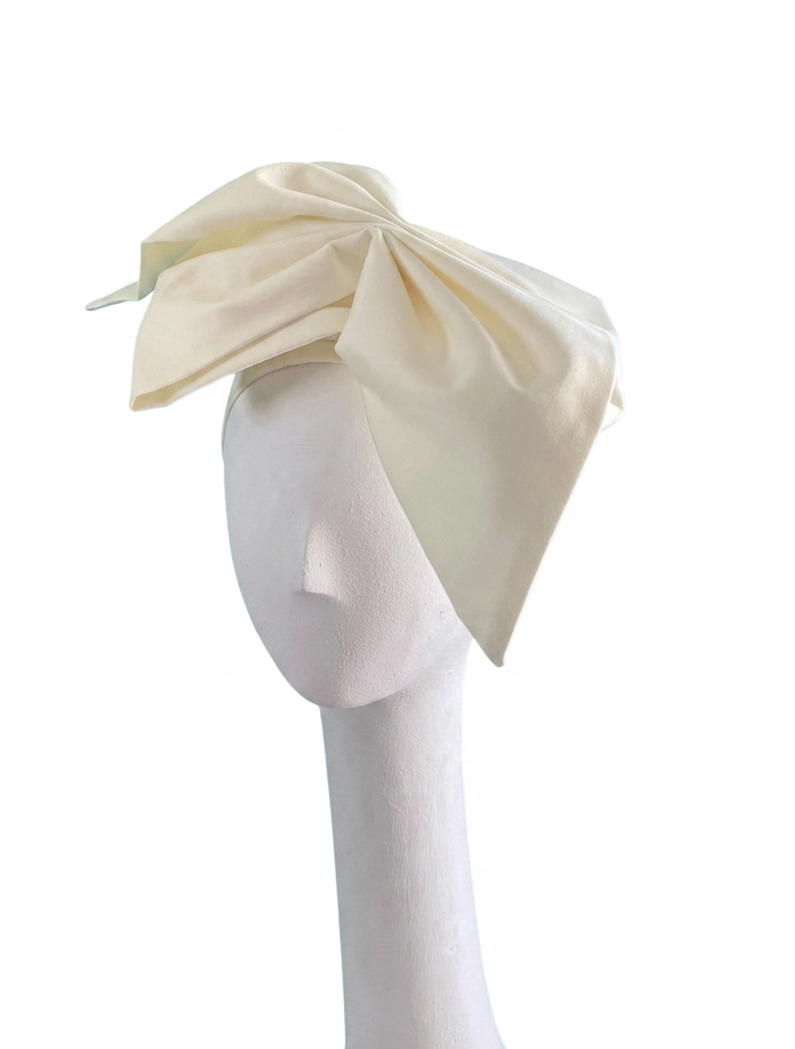 Kirsi Nisonen Ivory White Satin Bow Turban
