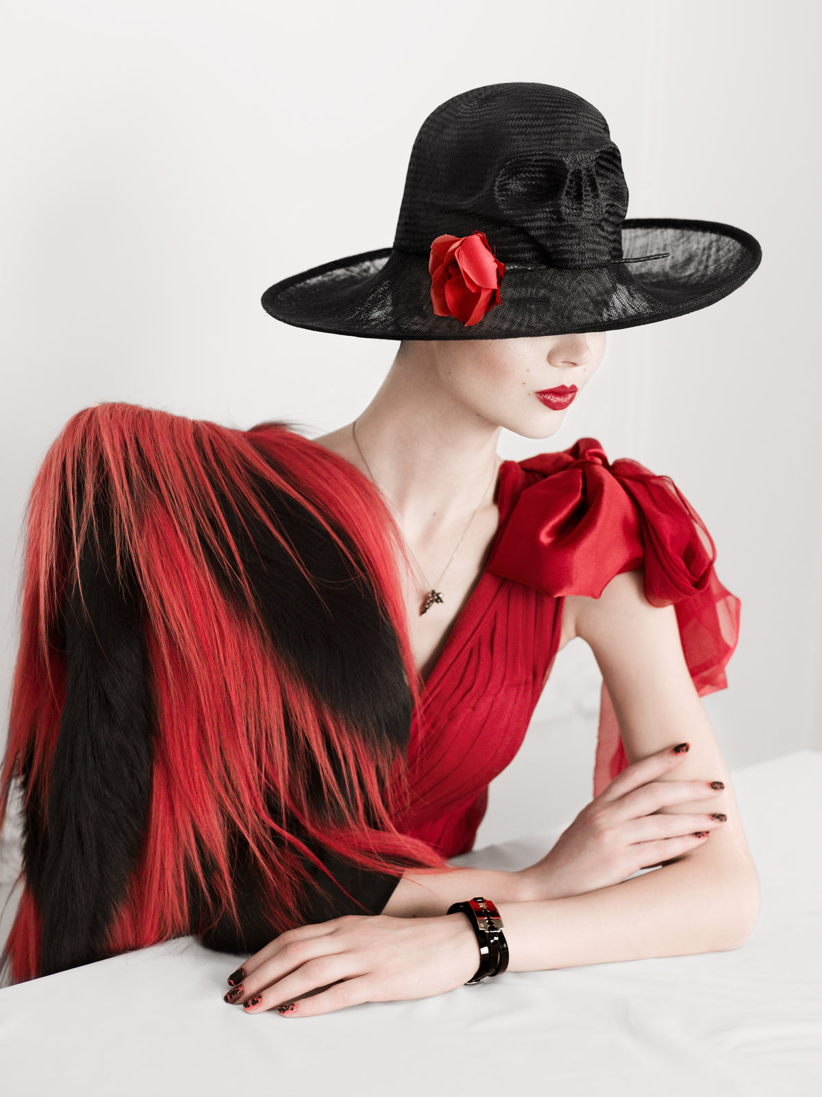 Kristina Dragomir Black Skull Hat with Rose