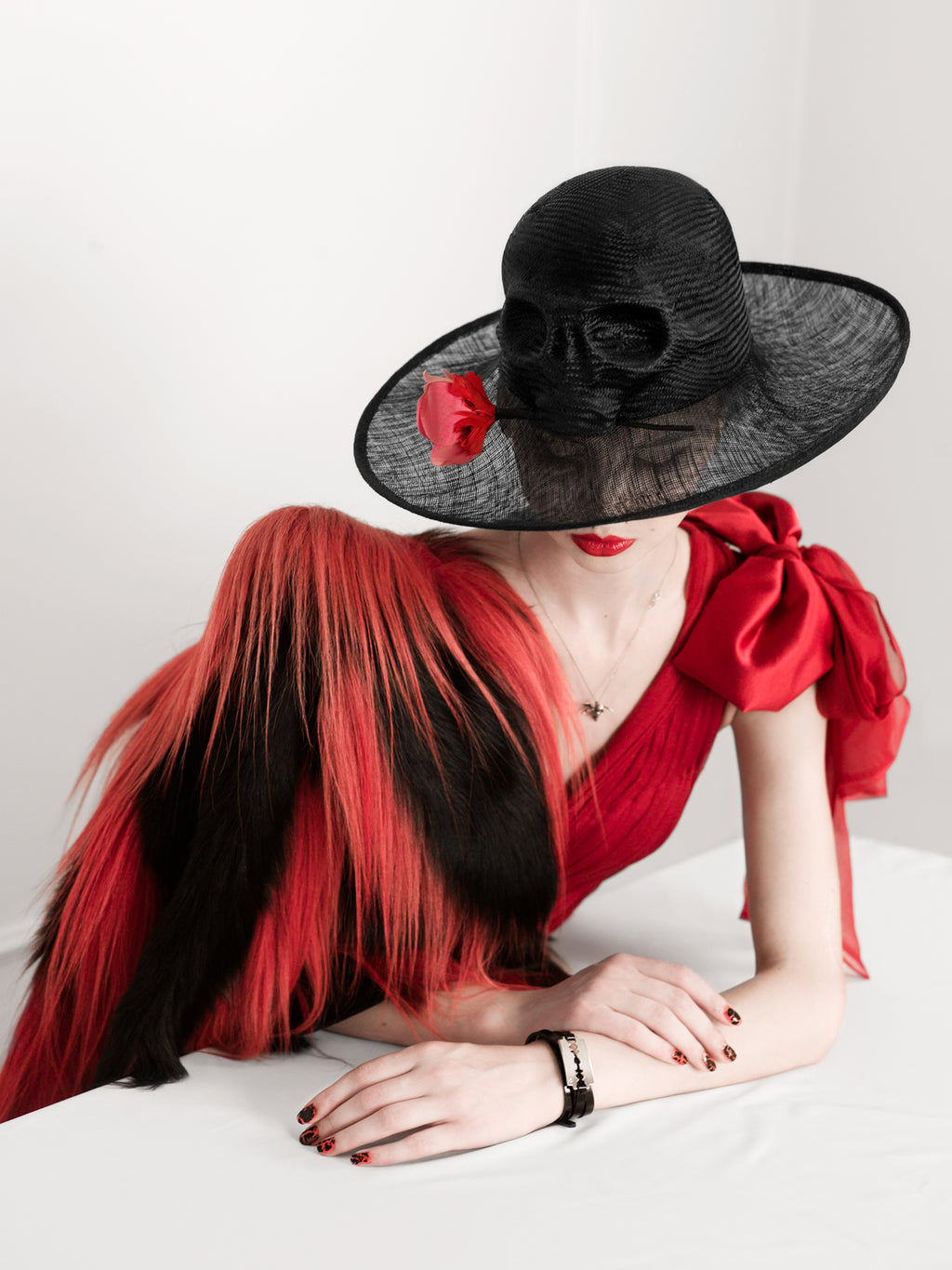 Kristina Dragomir Black Skull Hat with Rose