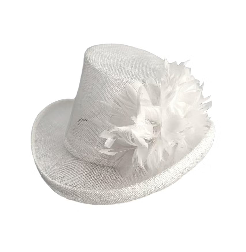 Kristina Dragomir White Top Hat with Feathers