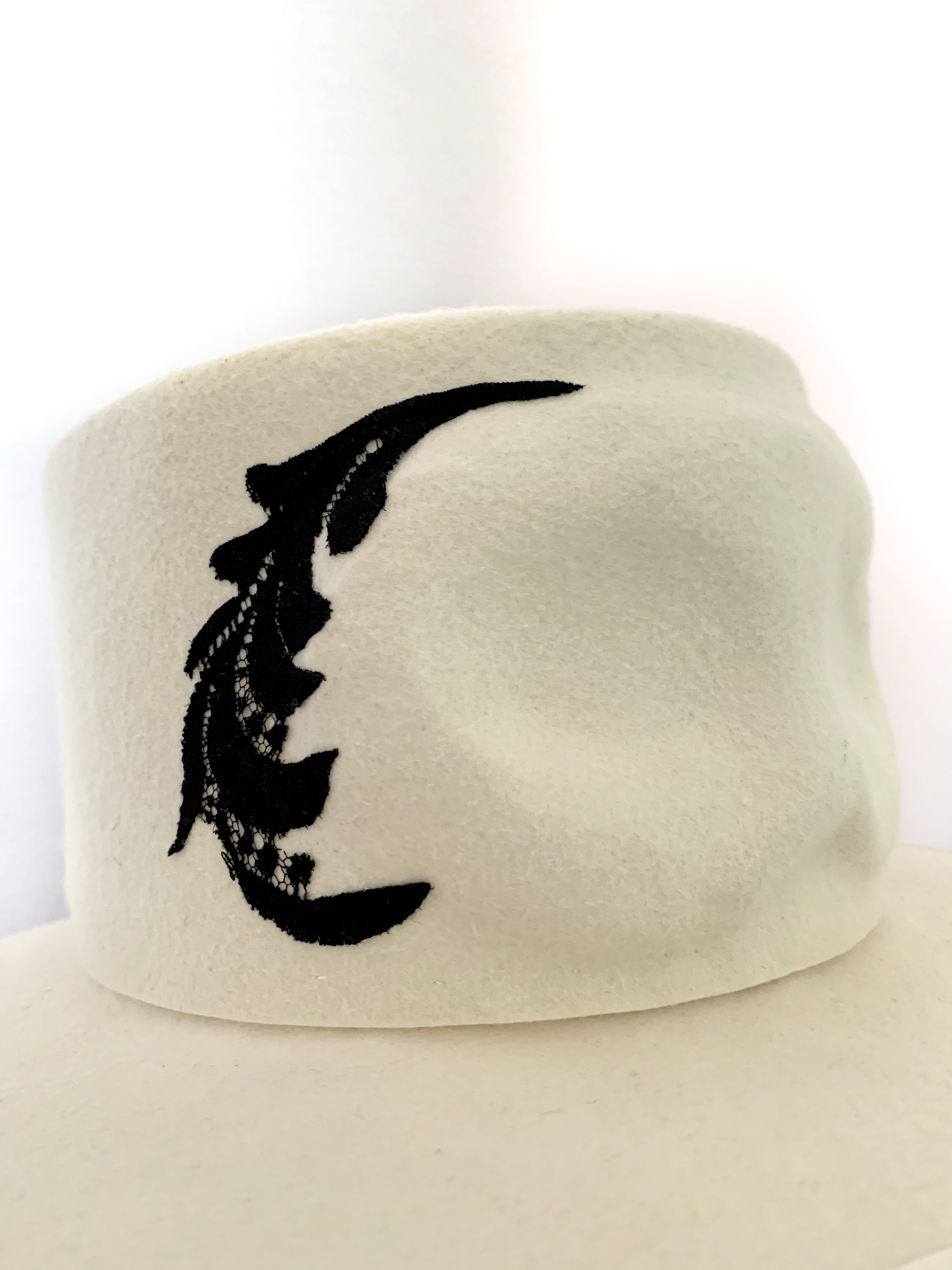 Kristina Dragomir White Boater Hat with Black Lace Mask