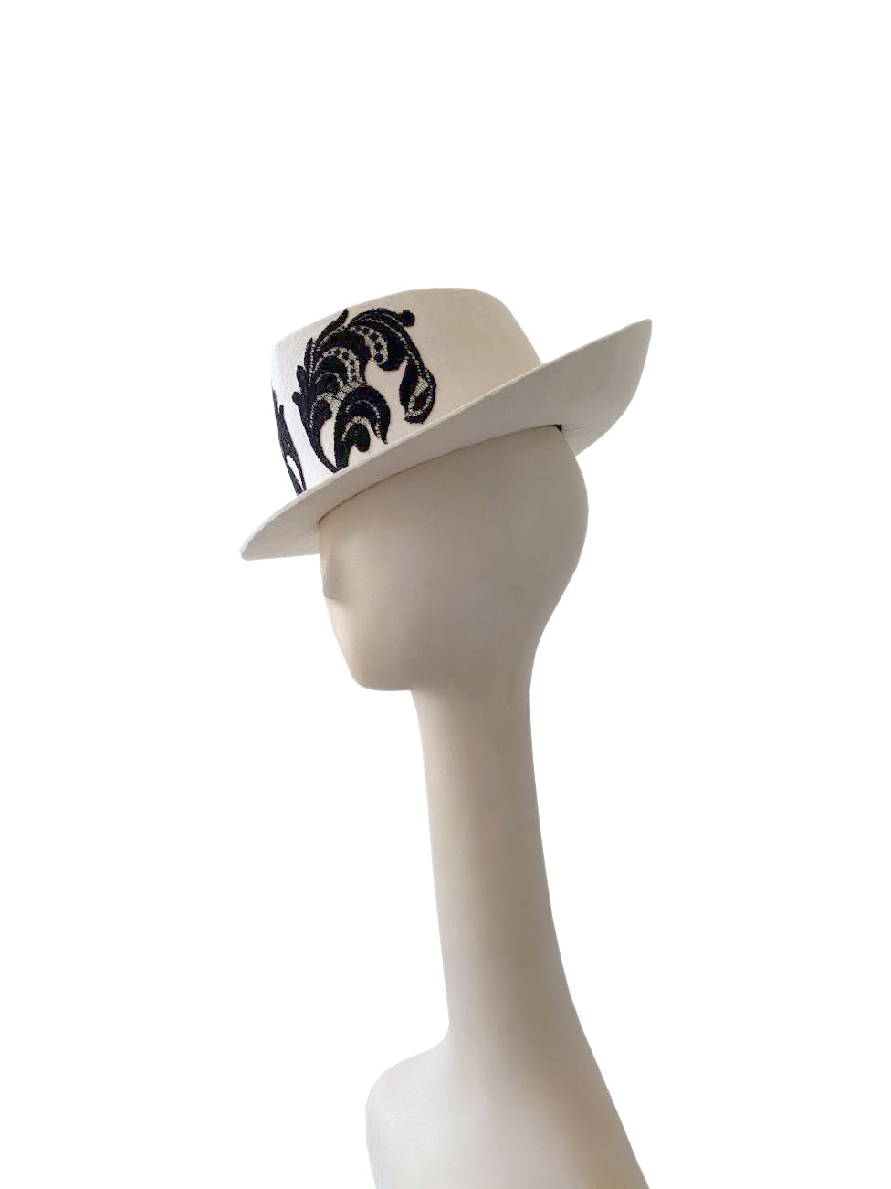 Kristina Dragomir White Hat with Black Lace