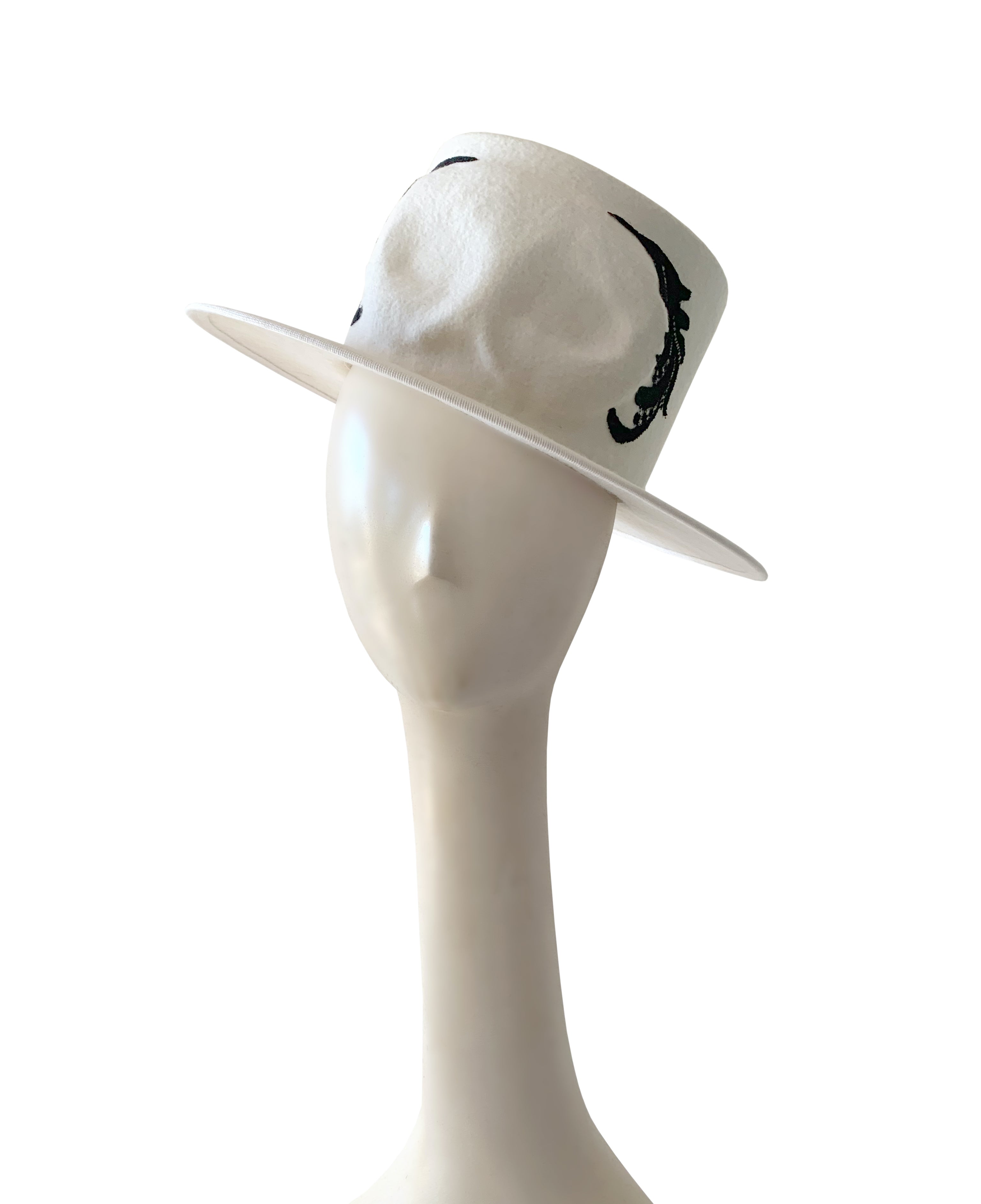 Kristina Dragomir White Boater Hat with Black Lace Mask