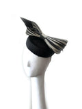Kristina Dragomir Black Pillbox Hat with Striped Bow
