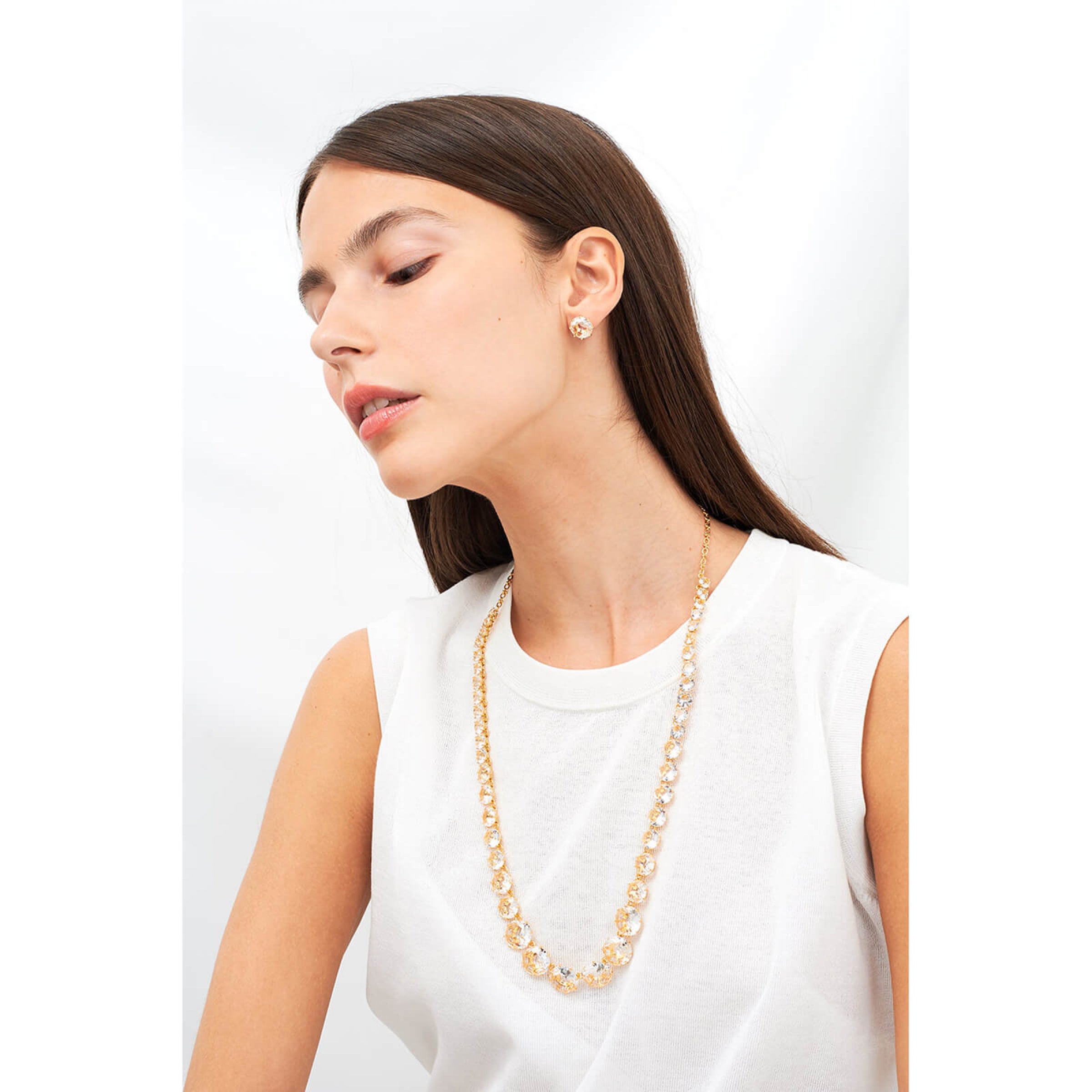 Les Néréides Crystal Stones and Chain La Diamantine Long Necklace