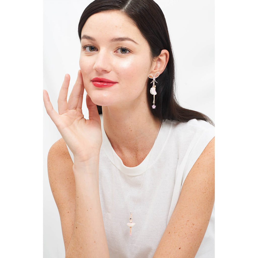 Les Néréides pink and white ballerina pendant necklace, silver