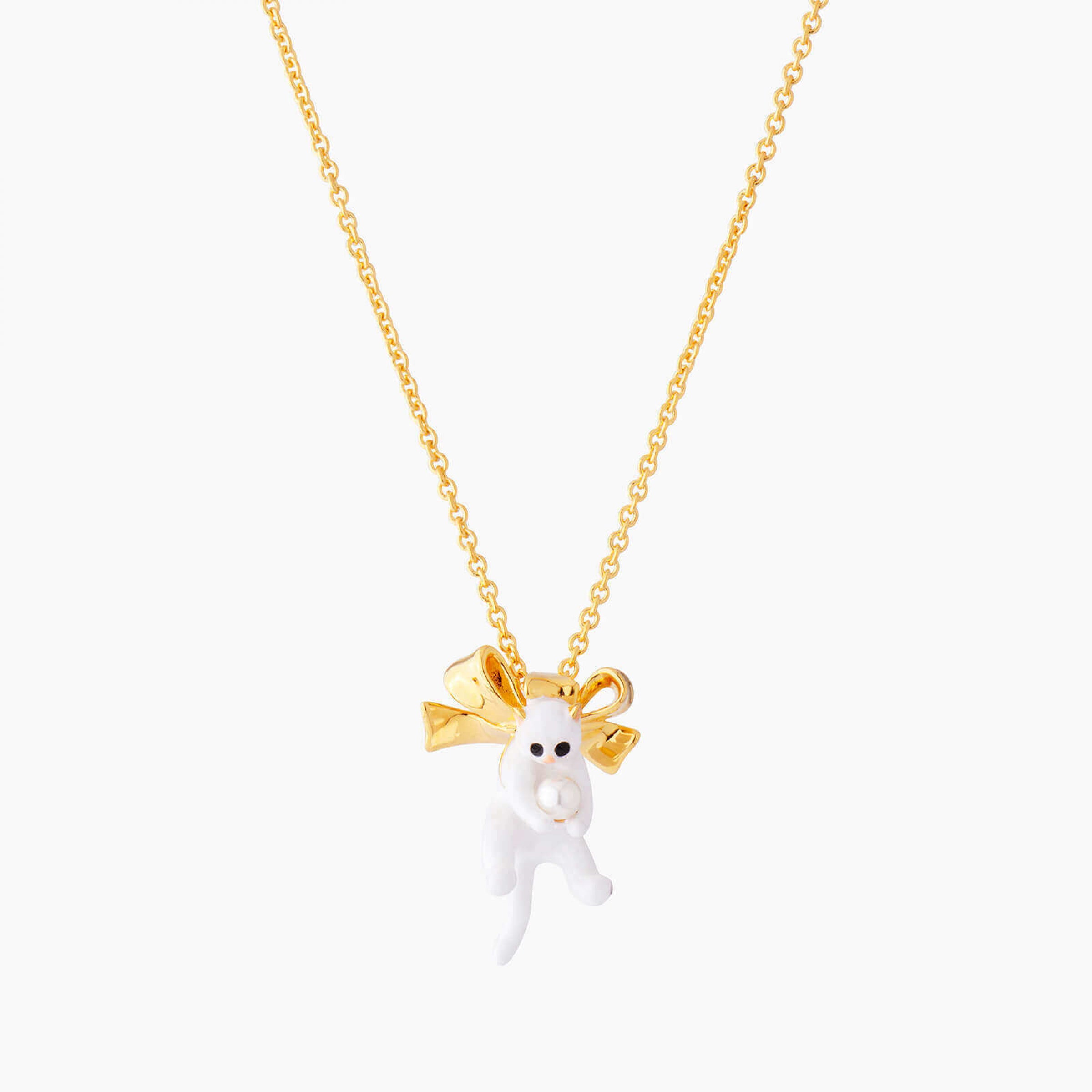 Les Néréides Kitty and Bow Pendant Necklace
