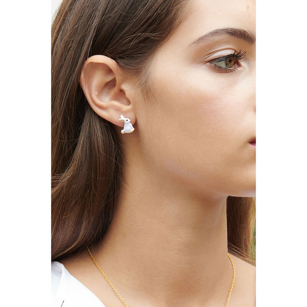 Les Néréides Rabbit & Flower Asymmetrical Earrings