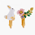 Les Néréides Rabbit & Flower Asymmetrical Earrings
