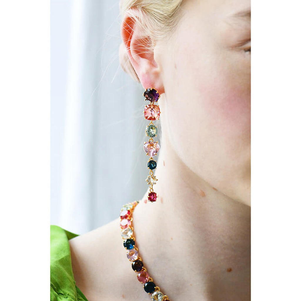 Les Néréides Multicolor Pink La Diamantine 7 Stones Earrings