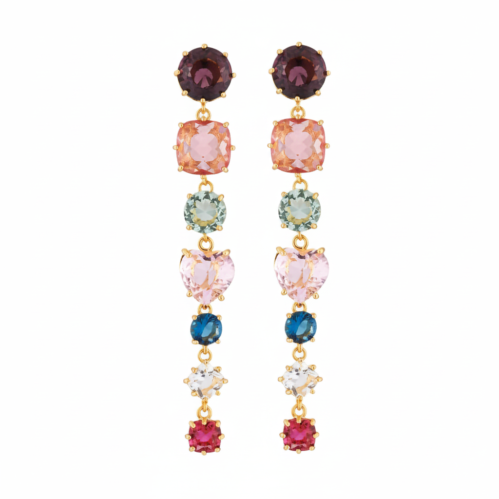 Les Néréides Multicolor Pink La Diamantine 7 Stones Earrings
