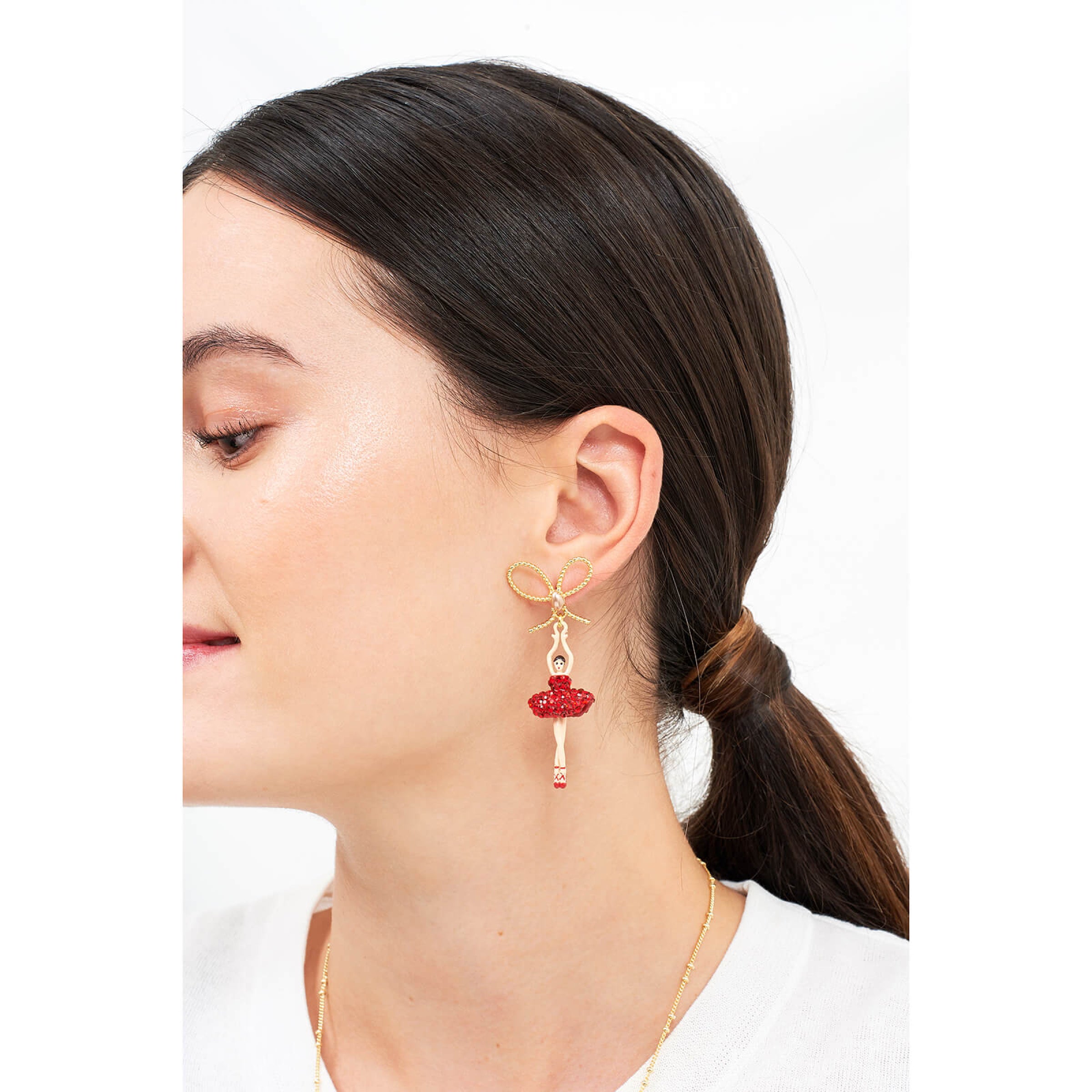 Les Néréides Red Ballerina Earrings with Rhinestones