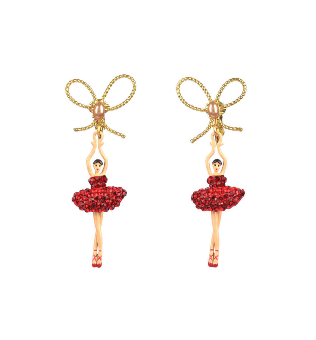 Les Néréides Red Ballerina Earrings with Rhinestones