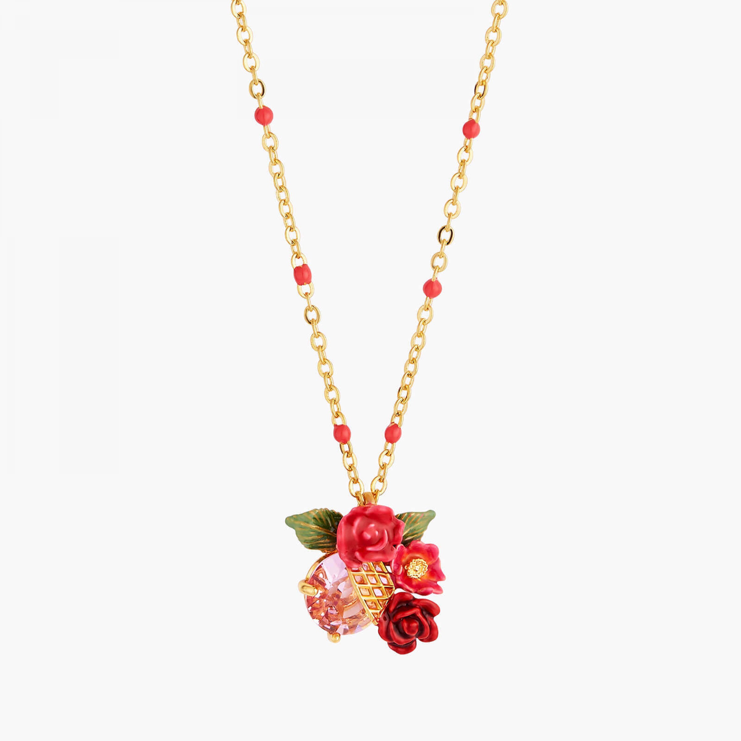 Les Néréides Rose Bouquet and Trellis Pendant Necklace