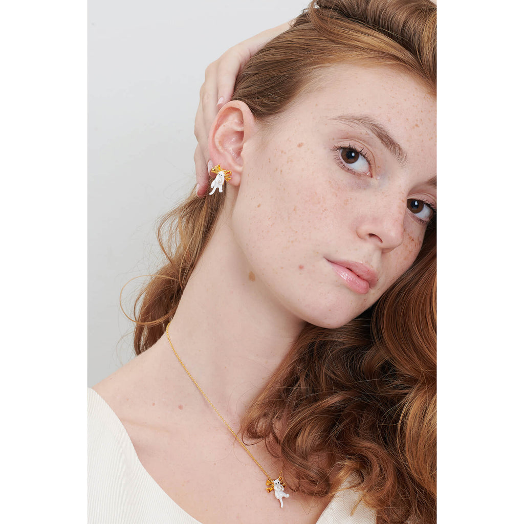 Les Néréides Kitty and Bow Clip on Earrings