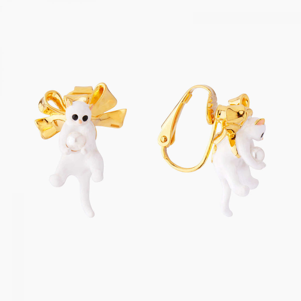 Les Néréides Kitty and Bow Clip on Earrings