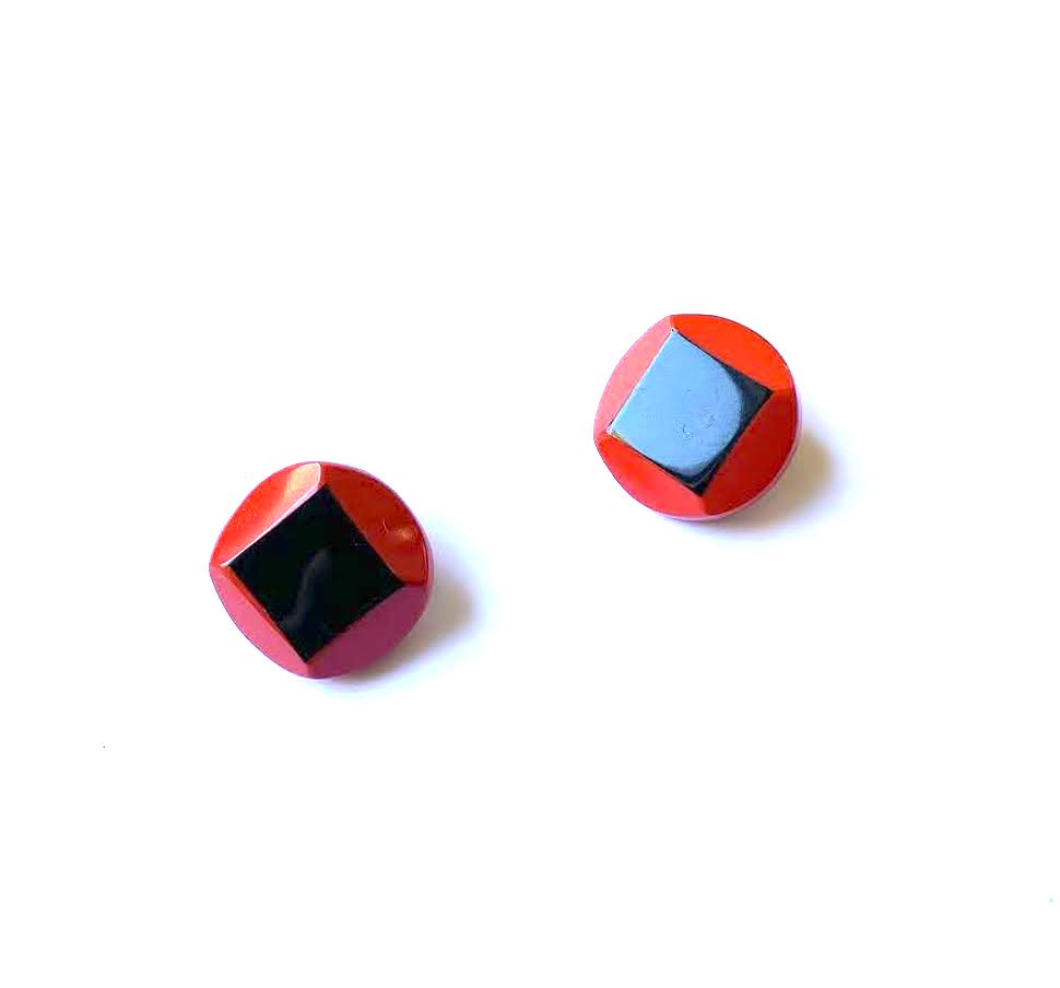 Marion Godart Red & Black Round Art Deco Earrings