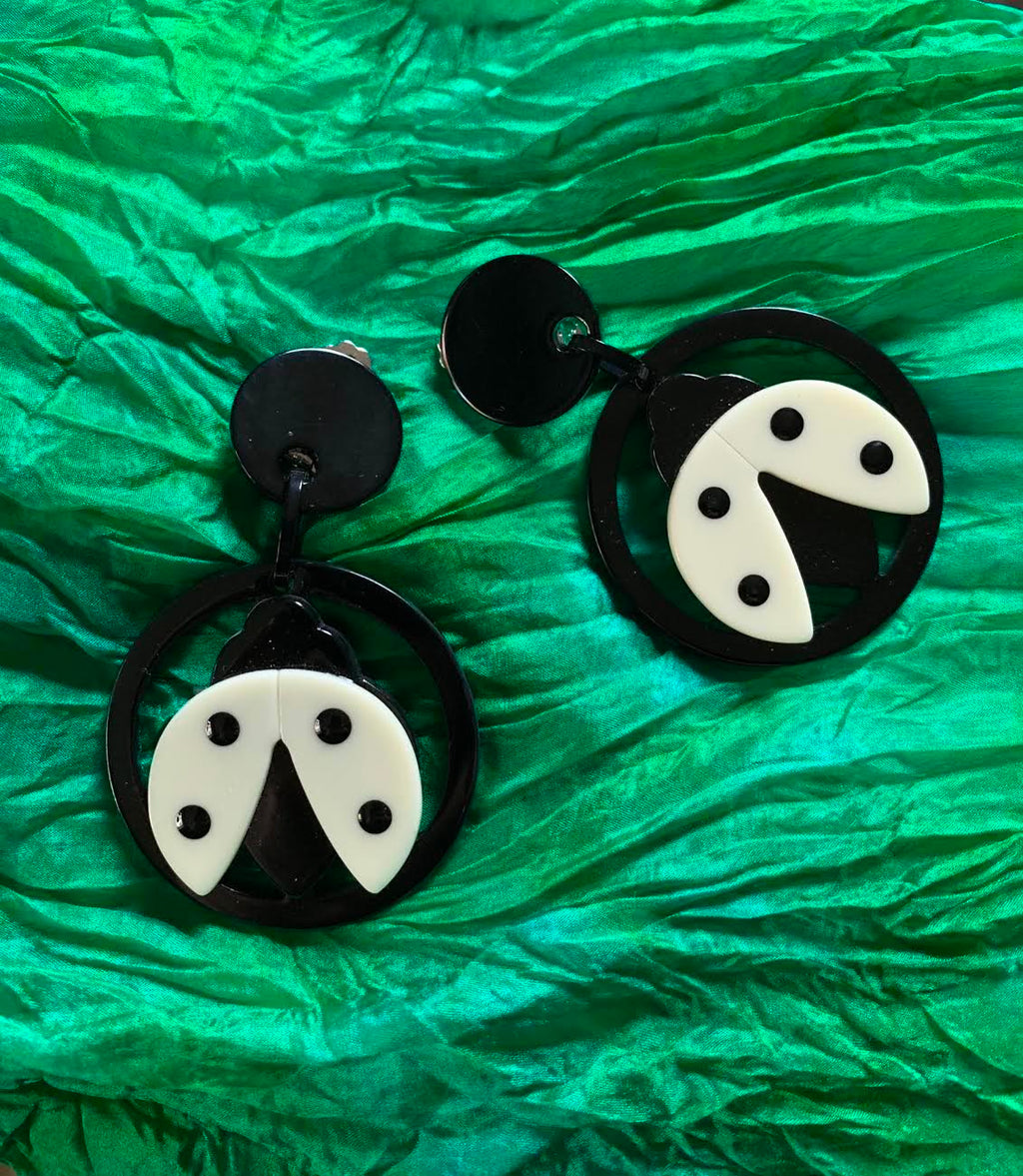 Marion Godart Black & White Lady Bug Earrings