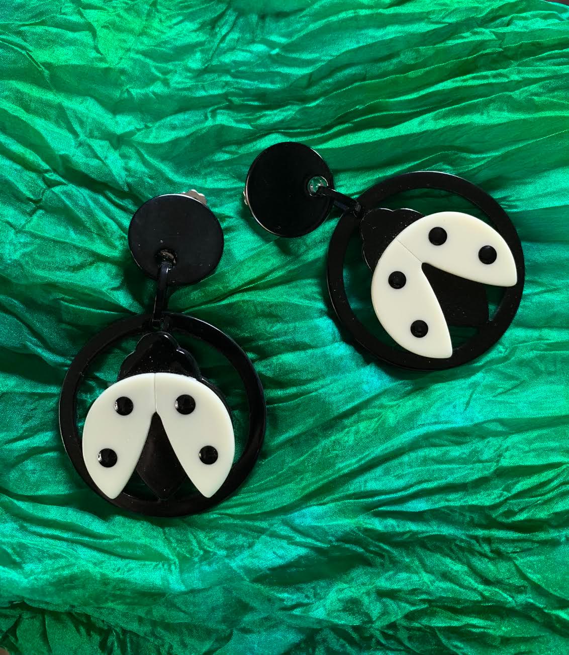 Marion Godart Black & White Lady Bug Earrings