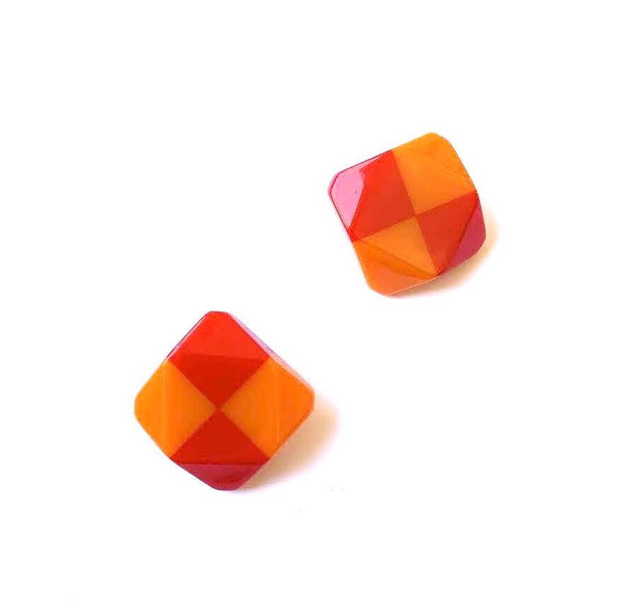 Marion Godart Checkered Earrings in Orange & Red