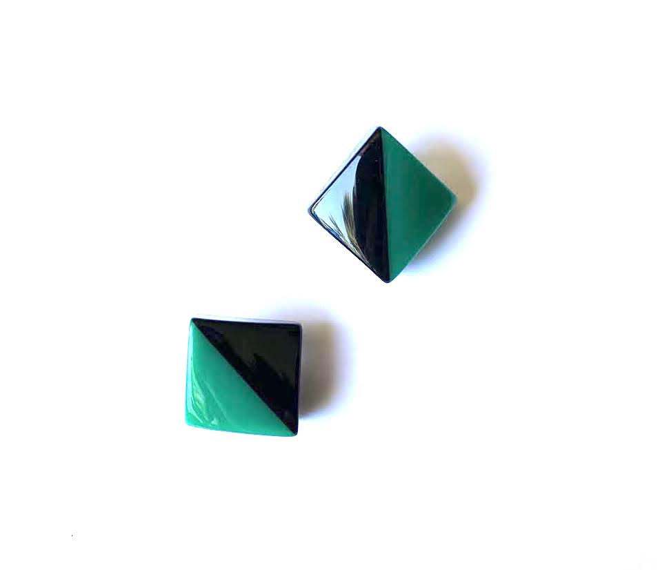 Marion Godart Black & Teal Art Deco Earrings