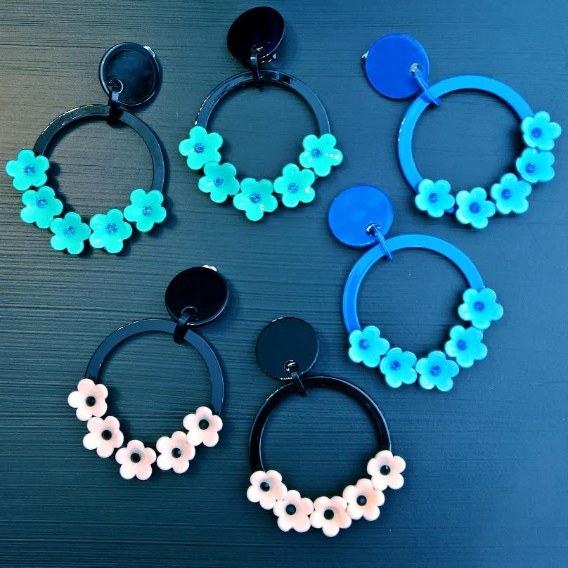 Marion Godart Black & White Flower Hoop Earrings