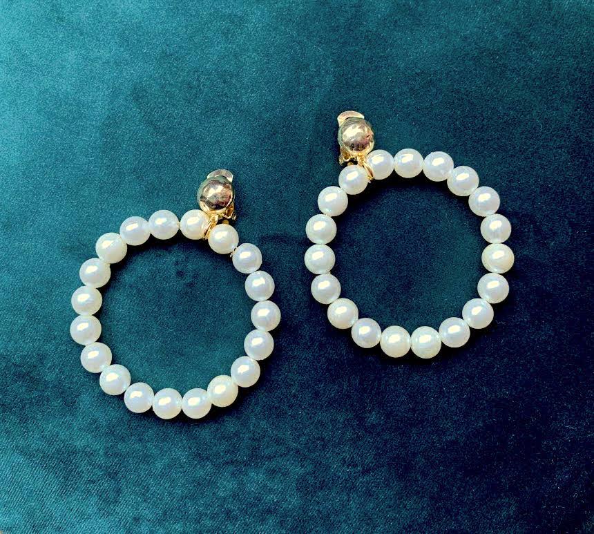 Marion Godart White Pearl Hoop Earrings