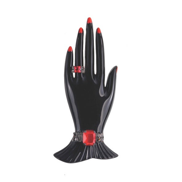 Marion Godart Jeweled Hand Brooch Red