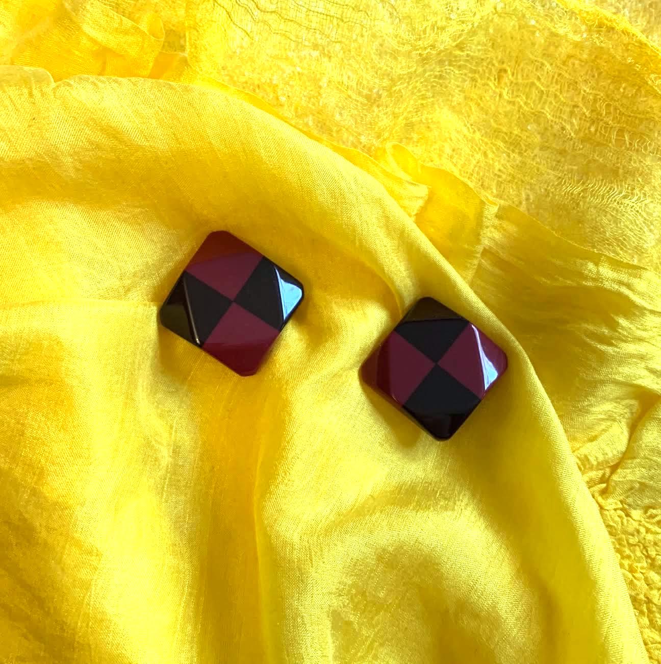 Marion Godart Earrings in Plum & Black Checkered Pattern