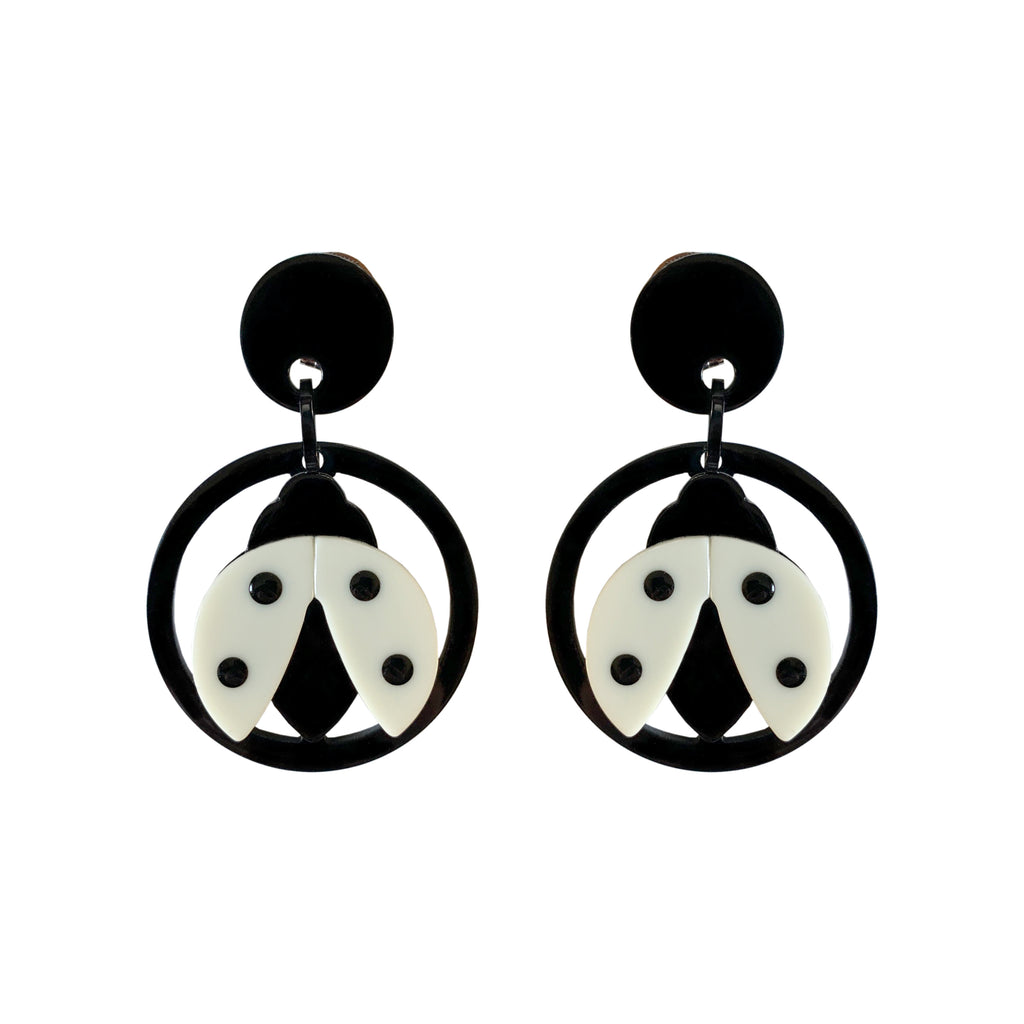 Marion Godart Black & White Lady Bug Earrings
