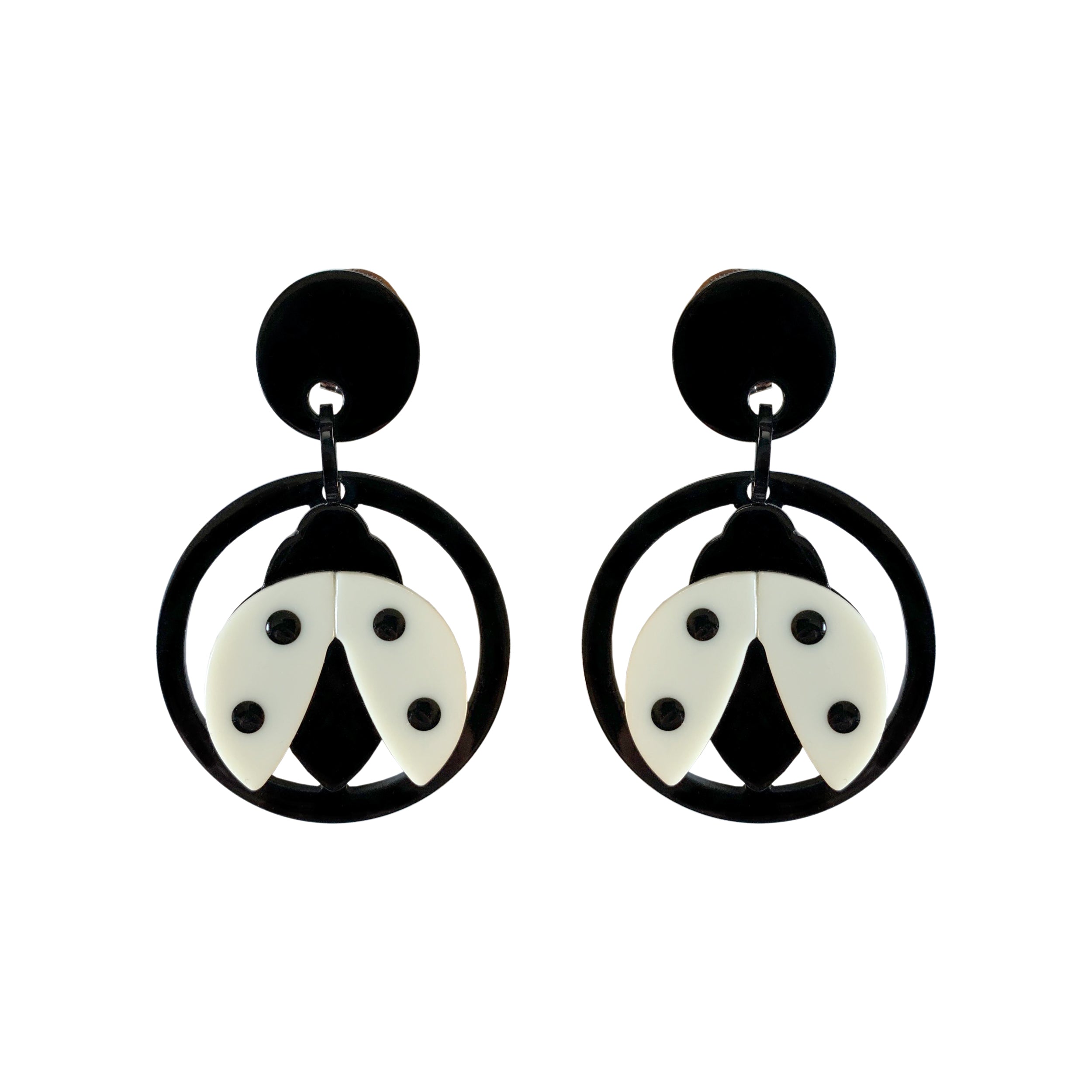 Marion Godart Black & White Lady Bug Earrings
