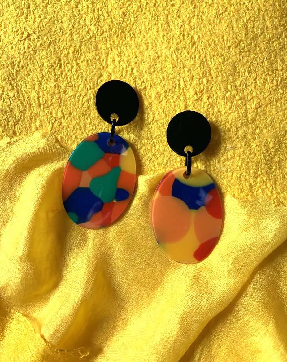 Marion Godart Colorful Long Oval Earrings