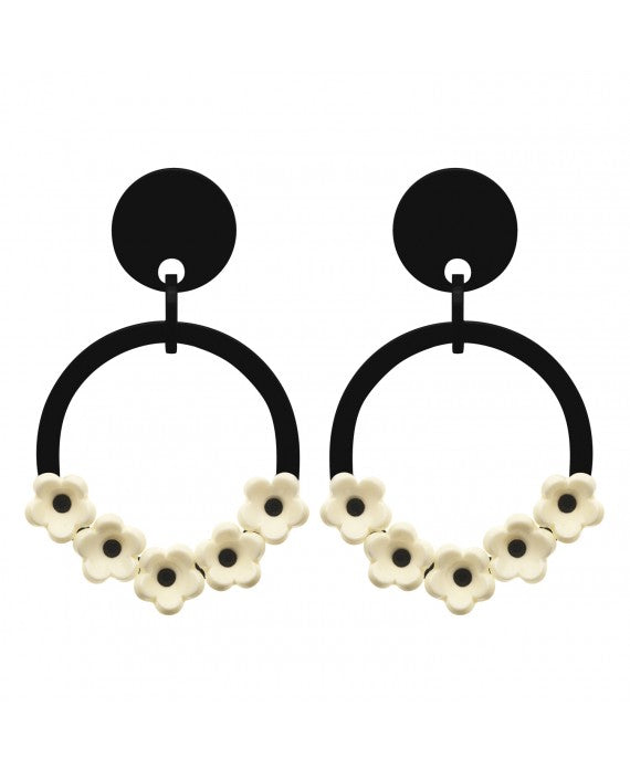 Marion Godart Black & White Flower Hoop Earrings
