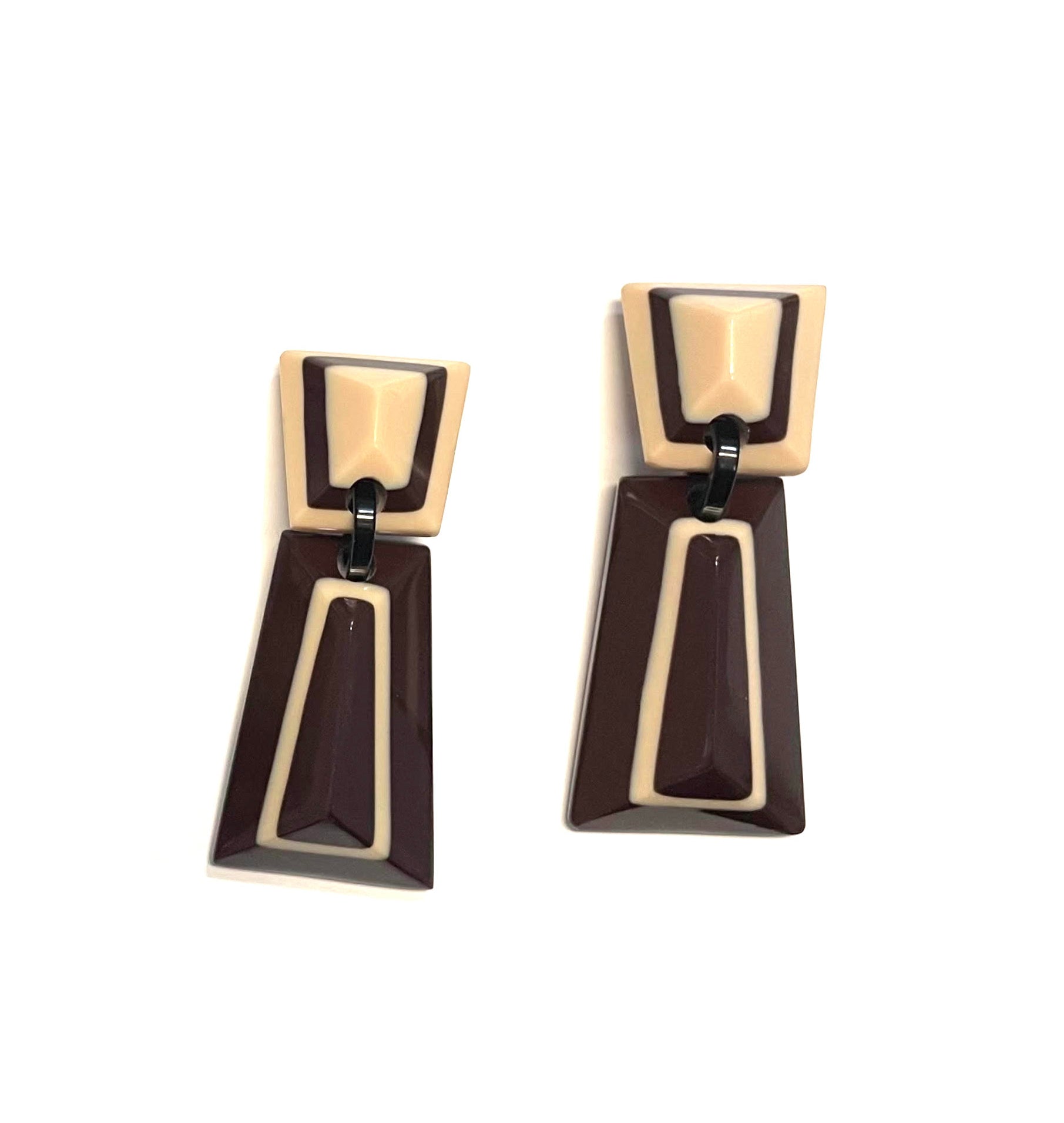 Marion Godart Art Deco Earrings in Brown & Ivory