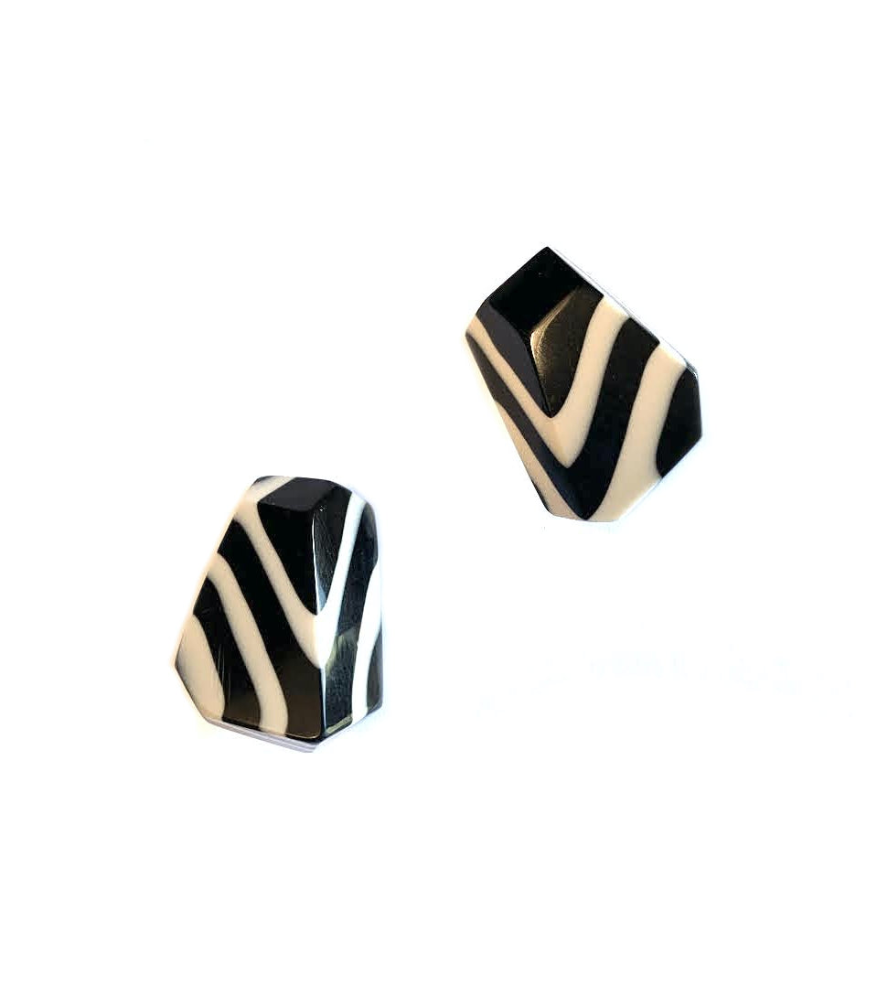 Marion Godart Black and Ivory White Zebra Earrings
