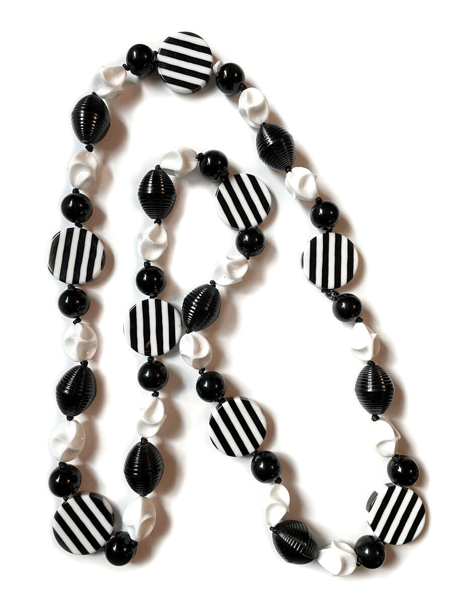 Marion Godart Long Art Deco Style Necklace in Black and White